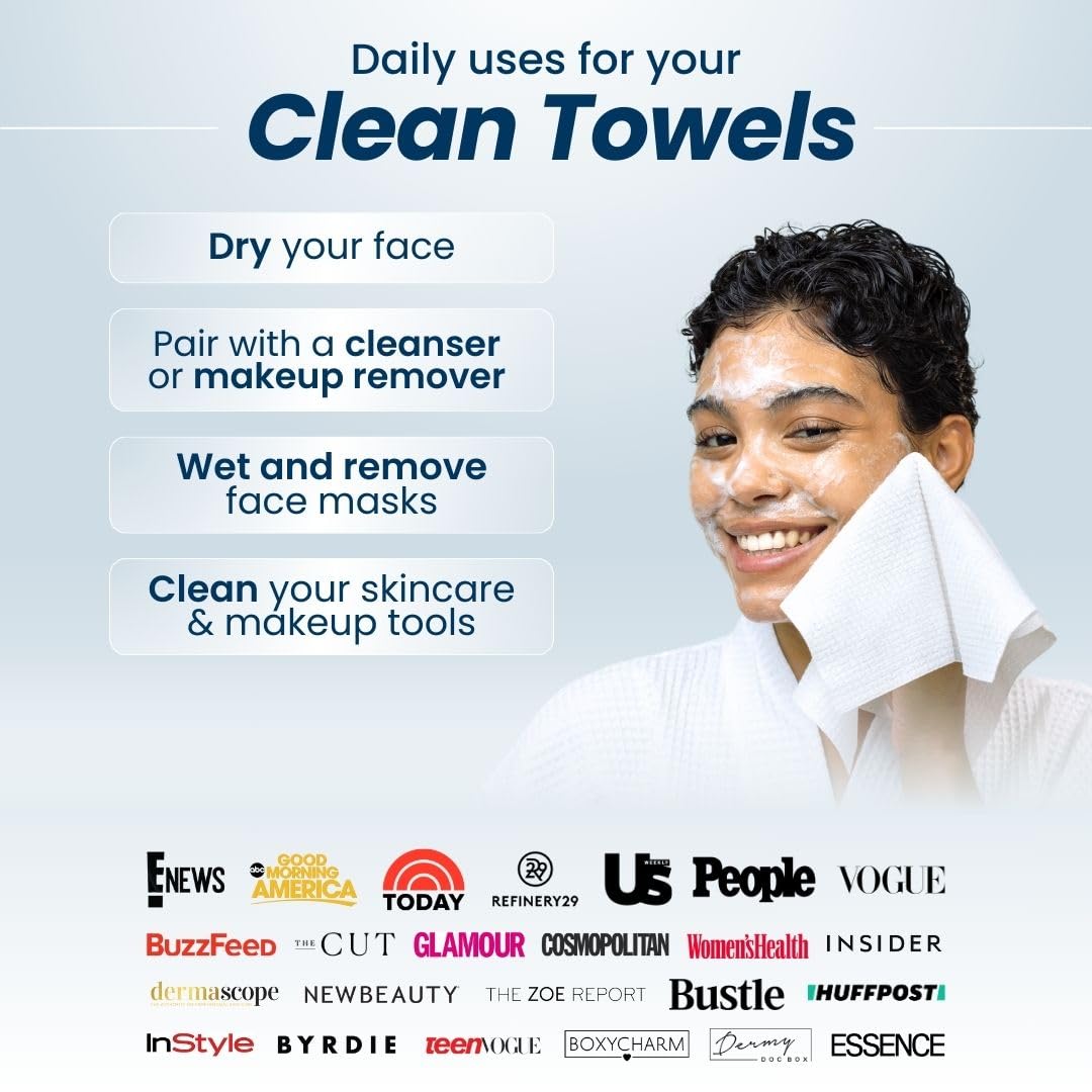 Clean Skin Club Clean Towels XL™, 100% USDA Biobased Face Towel