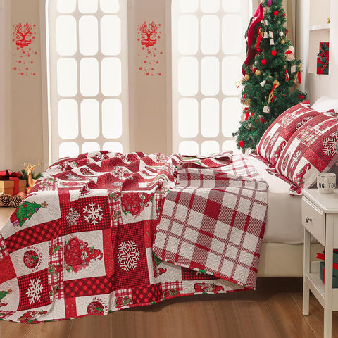 CHESITY Christmas Quilts Set Queen Size