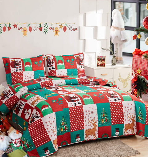 CHESITY Christmas Quilts Set Queen Size