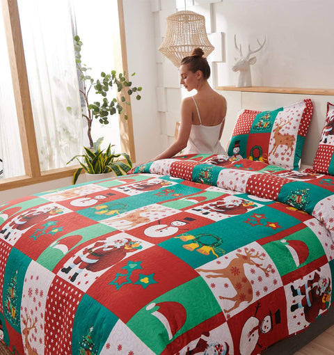 CHESITY Christmas Quilts Set Queen Size