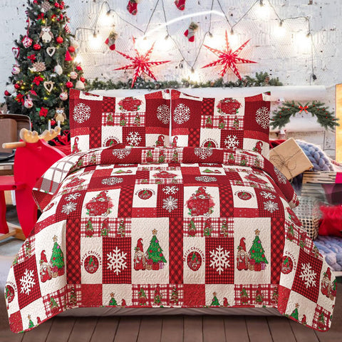 CHESITY Christmas Quilts Set Queen Size