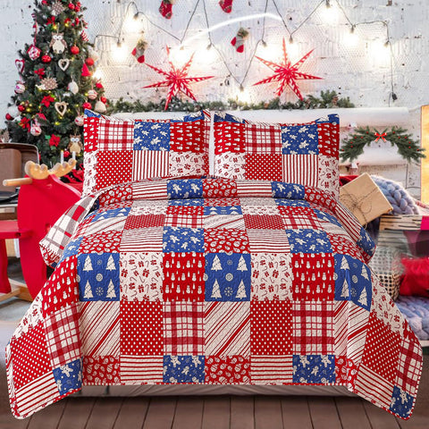 CHESITY Christmas Quilts Set Queen Size