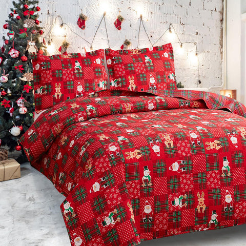 CHESITY Christmas Quilts Set Queen Size