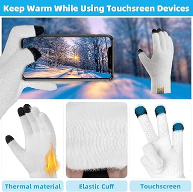 Winter Knit Hat Beanie Scarf for Women with Touch Screen Gloves Set Skull