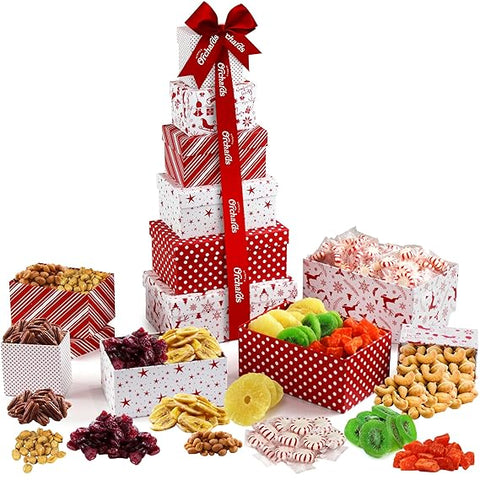 Holiday Gift Basket Tower - with Dried Fruits & Nuts