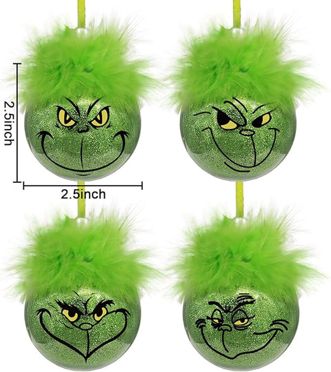 12pcs Cute Green Elf Christmas Tree Ornaments with Fuzzy Hair