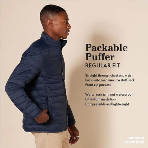 Men's Packable Lightweight Water-Resistant Puffer Jacket