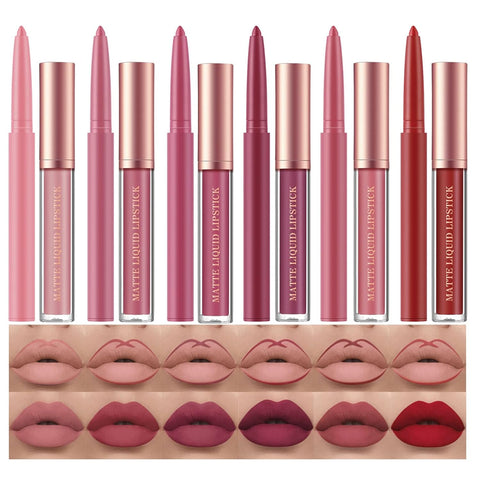 BestLand 12Pcs Matte Liquid Lipstick + Lip Liner Pens Set