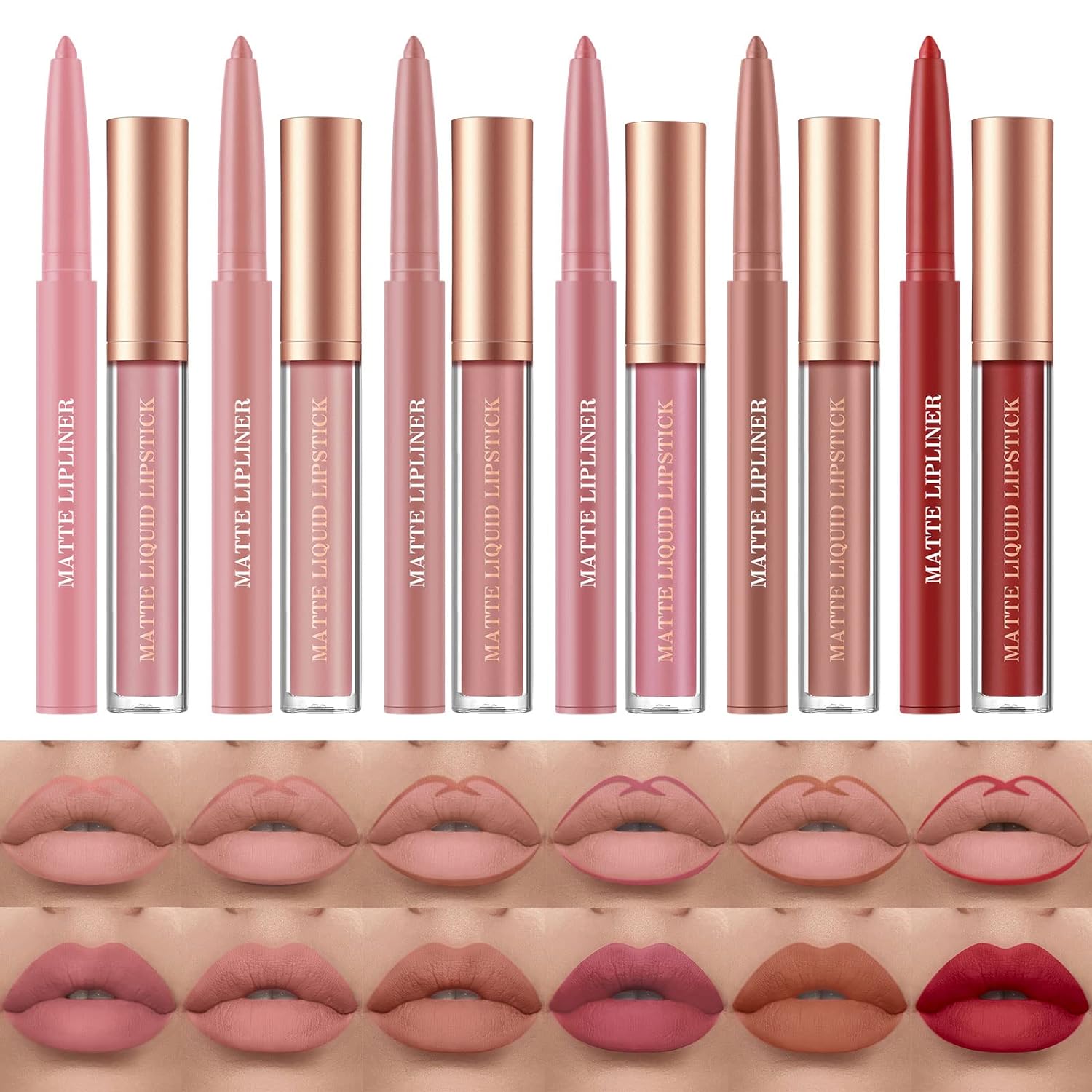 BestLand 12Pcs Matte Liquid Lipstick + Lip Liner Pens Set