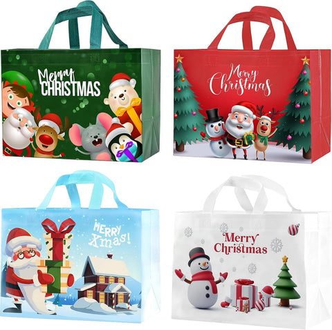 16PCS Christmas Gift Bags,Christmas Tote Bags with Handles, Christmas Treat Bags