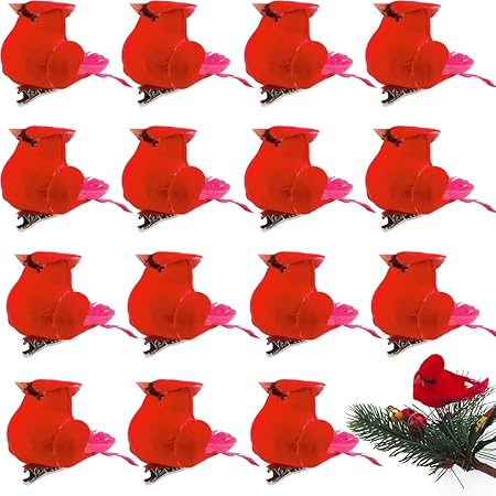 GXXMEI 20PCS Christmas Mini Cardinal Clip on Tree Ornaments Bird Decorations