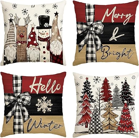 Christmas Snowman Reindeer Gnome Throw Pillow Covers