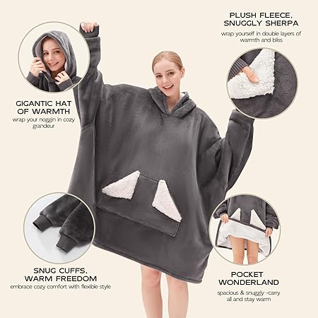 Touchat Wearable Blanket Hoodie | Oversized Sherpa Blanket Sweatshirt