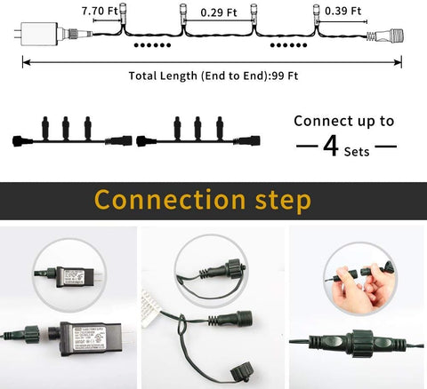 Christmas String Lights End-to-End Plug 8 Modes 108FT 300 LED IP55 Outdoor