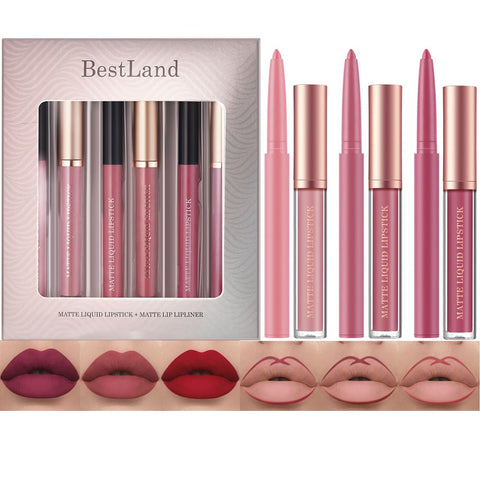 BestLand 6Pcs Matte Liquid Lipstick + Lip Liner Pens Set