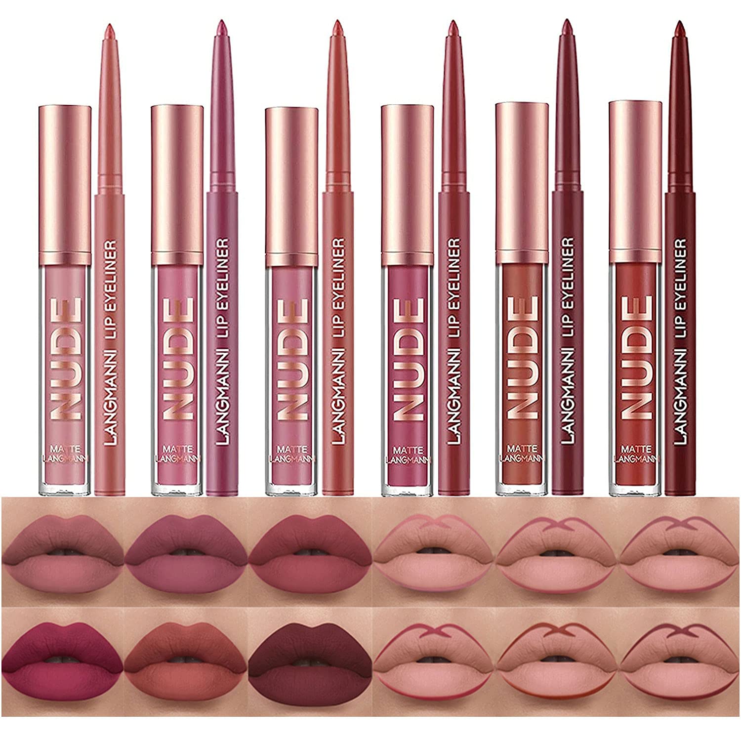 BestLand 12Pcs Matte Liquid Lipstick + Lip Liner Pens Set