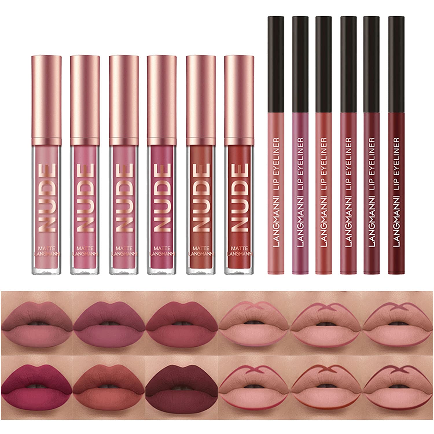 BestLand 12Pcs Matte Liquid Lipstick + Lip Liner Pens Set