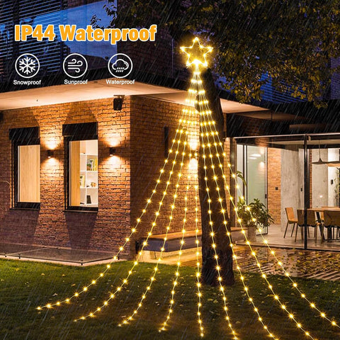 Christmas Decorations Star String Lights- Waterfall Tree Lights with Topper Star