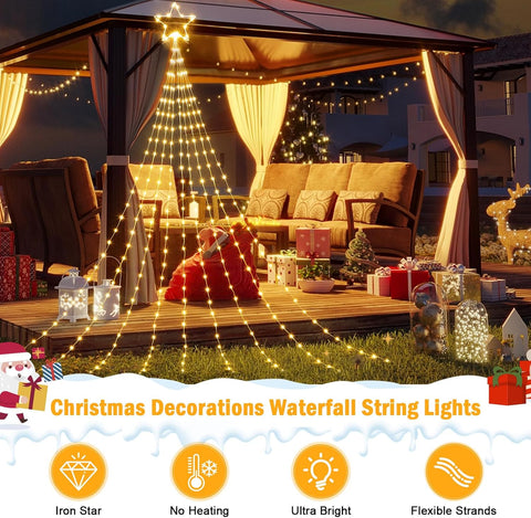 Christmas Decorations Star String Lights- Waterfall Tree Lights with Topper Star