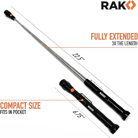 RAK Magnetic Pickup Tool | Telescoping Magnet with LED Flashlight