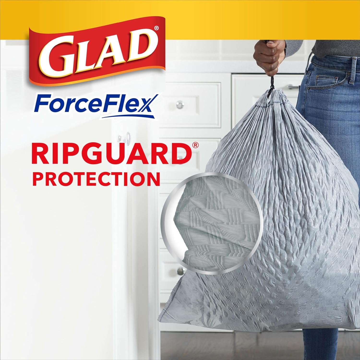 Glad Tall Kitchen Drawstring Trash Bags - Odorshield 13 Gallon White Trash Bag