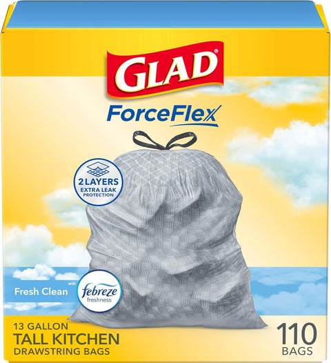 Glad Tall Kitchen Drawstring Trash Bags - Odorshield 13 Gallon White Trash Bag